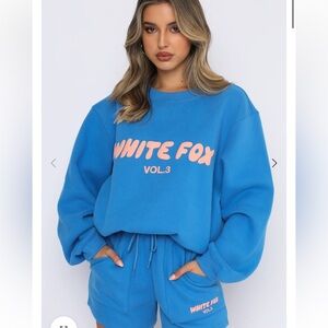 White Fox, Offstage Sweater, Crewneck Sweatshirt, Azure, Size M/L